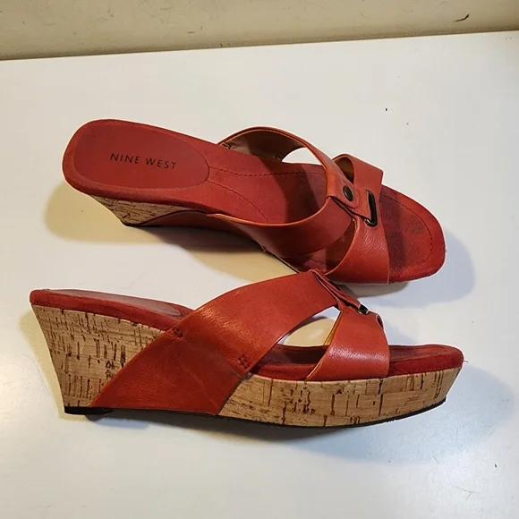 Nine West Coral Leather Wedge Sandals Size 8 - Picture 4 of 11